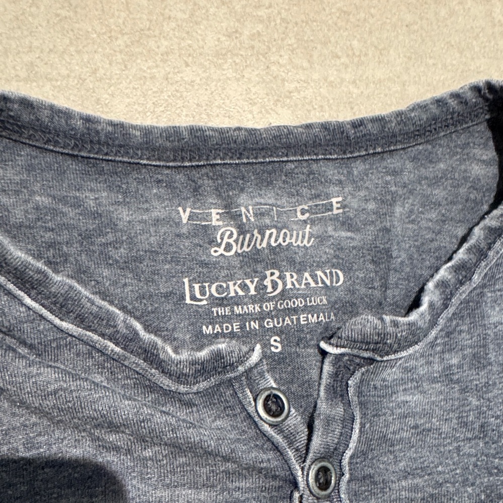Lucky Brand men size small Venice burnout Charcoal Long Sleeve Tee loose fit